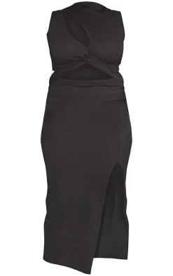 Plus Black Cut Out Front Bodycon Midi Dress