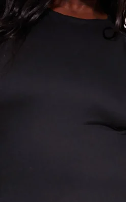 Plus Black Double Contour Racer Neck Bodycon Dress