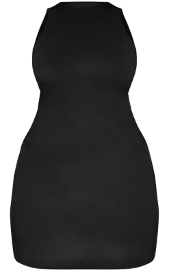 Plus Black Double Contour Racer Neck Bodycon Dress