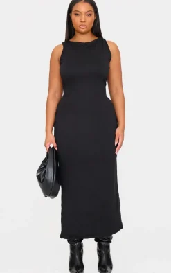 Plus Black Double Contour High Neck Maxi Dress