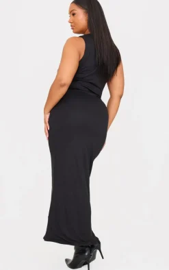 Plus Black Double Contour High Neck Maxi Dress