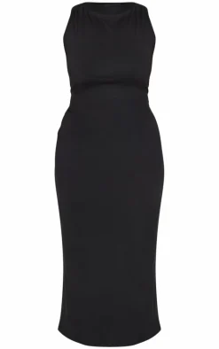 Plus Black Double Contour High Neck Maxi Dress
