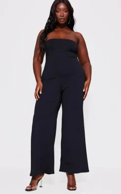 Plus Black Double Layer Contour Jersey Bandeau Wide Leg Jumpsuit