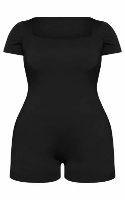 Plus Black Double Layer Contour Jersey Square Neck Unitard