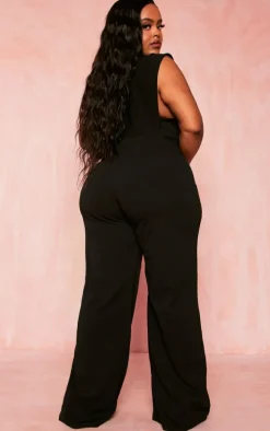 Plus Black Drape One Shoulder Jumpsuit