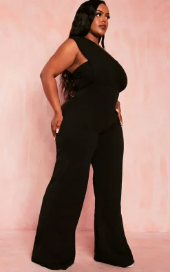 Plus Black Drape One Shoulder Jumpsuit