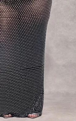 Plus Black Embellished Mesh Backless High Neck Maxi Dress