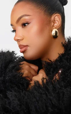 Plus Black Faux Fur Trim Constrast Wool Look Coat