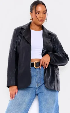 Plus Black Faux Leather Blazer