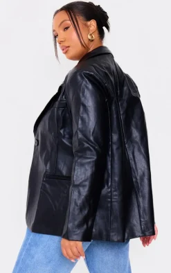 Plus Black Faux Leather Blazer
