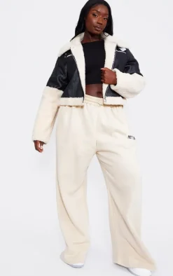 Plus Black Faux Leather Borg Trim Aviator