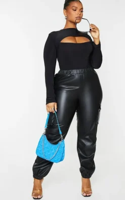 Plus Black Faux Leather Cargo Pants