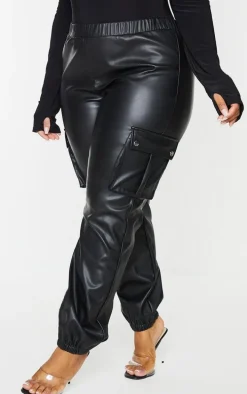 Plus Black Faux Leather Cargo Pants