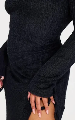 Plus Black Fluffy One Shoulder Maxi Dress