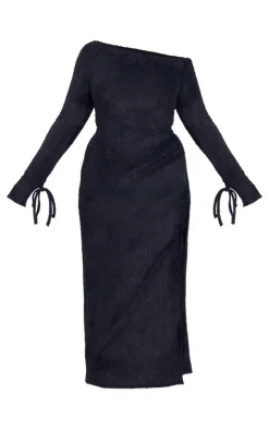 Plus Black Fluffy One Shoulder Maxi Dress