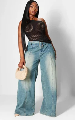 Plus Black Halterneck Ring Detail Asymmetric Knit Top