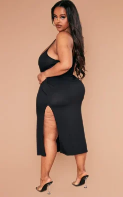 Plus Black Jersey Split Midi Dress