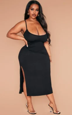 Plus Black Jersey Split Midi Dress