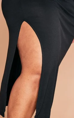 Plus Black Jersey Split Midi Dress