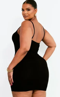 Plus Black Jersey Strappy Bodycon Dress