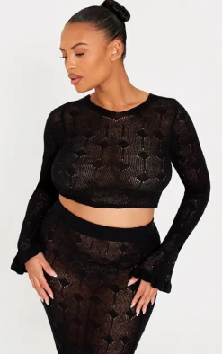 Plus Black Knitted Detail Cropped Sweater