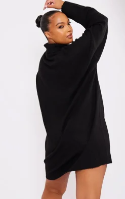 Plus Black Knitted Slouchy Sweater Dress