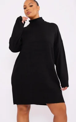 Plus Black Knitted Slouchy Sweater Dress