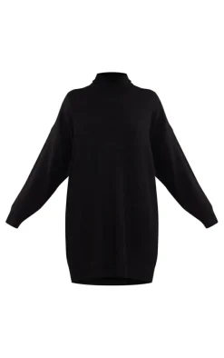 Plus Black Knitted Slouchy Sweater Dress