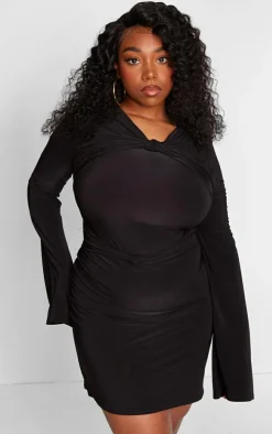 Plus Black Knot Front Detail Bodycon Dress