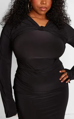 Plus Black Knot Front Detail Bodycon Dress