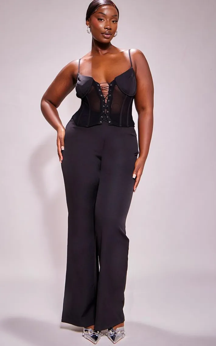 Plus Black Lace Corset Detail Jumpsuit