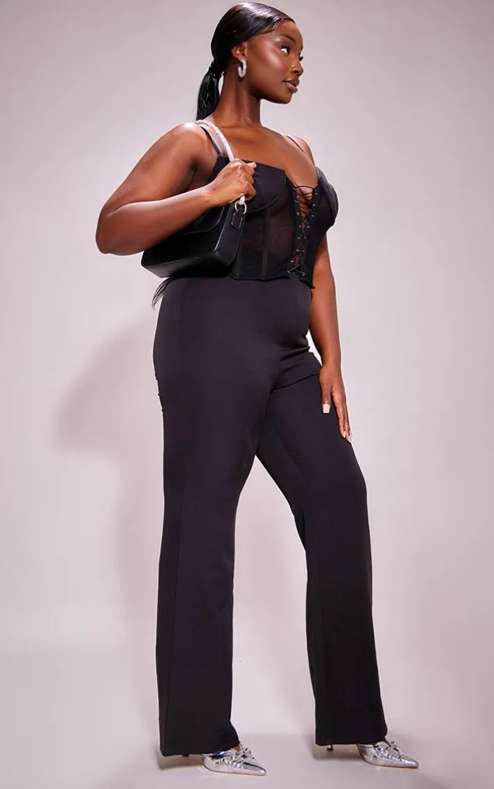 Plus Black Lace Corset Detail Jumpsuit