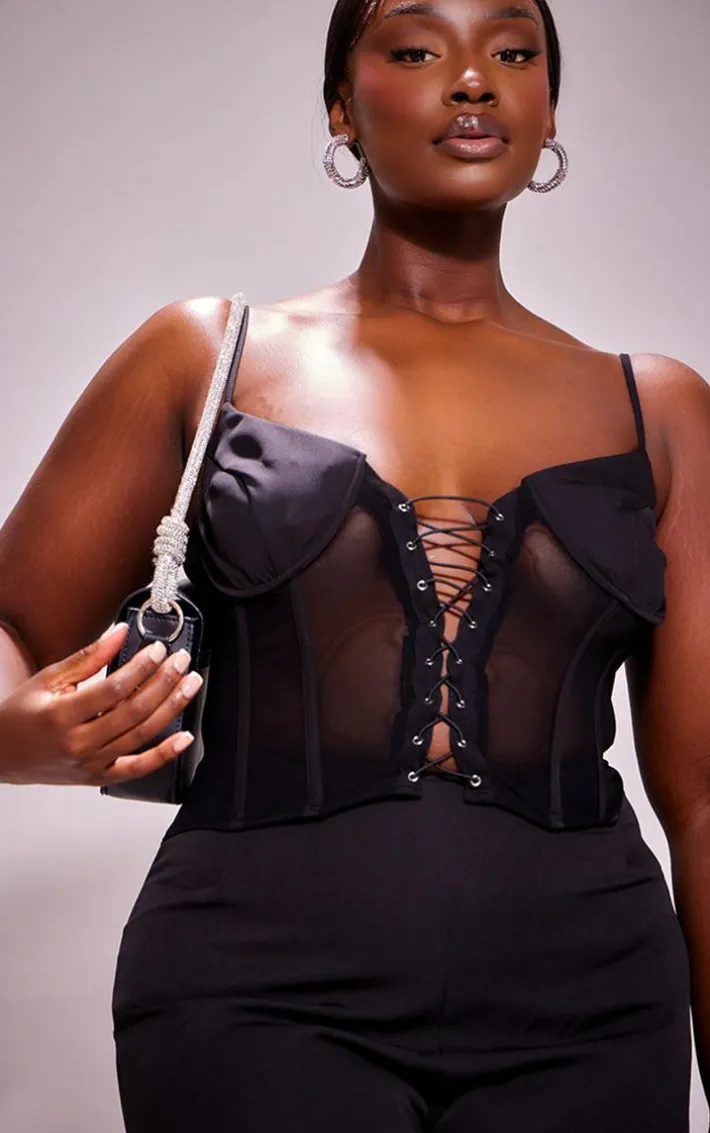Plus Black Lace Corset Detail Jumpsuit