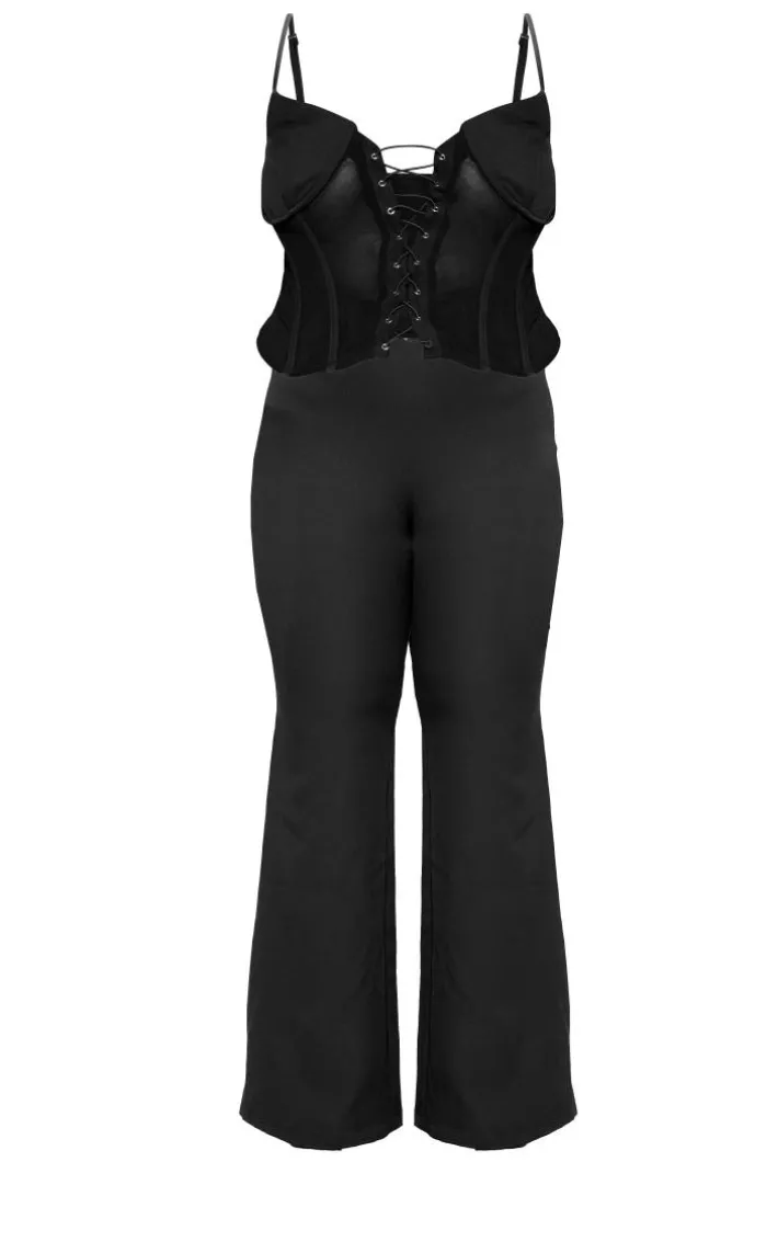 Plus Black Lace Corset Detail Jumpsuit