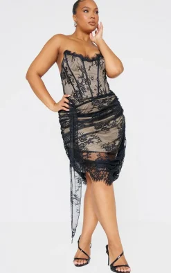 Plus Black Lace Detail Corset Bandeau Mini Dress
