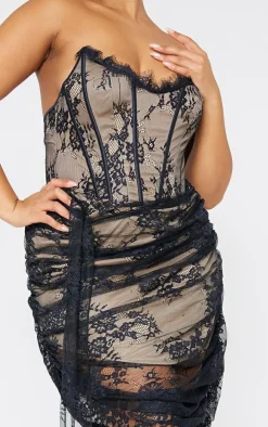 Plus Black Lace Detail Corset Bandeau Mini Dress