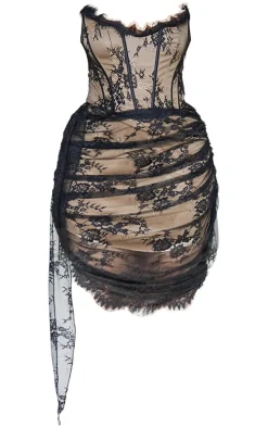 Plus Black Lace Detail Corset Bandeau Mini Dress