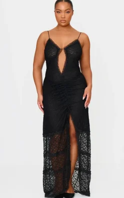 Plus Black Lace Mesh Cut Out Maxi Dress