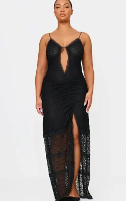Plus Black Lace Mesh Cut Out Maxi Dress