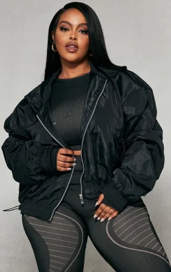 Plus Black Lightweight Textured Shell Bomber Jacket