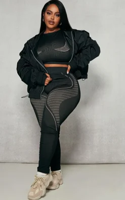 Plus Black Lightweight Textured Shell Bomber Jacket