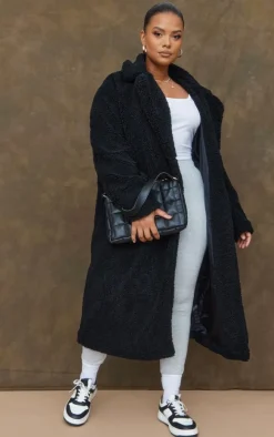 Plus Black Longline Borg Coat