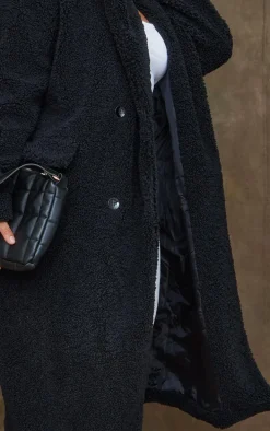 Plus Black Longline Borg Coat