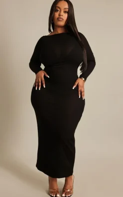 Plus Black Mesh Low Back Maxi Dress