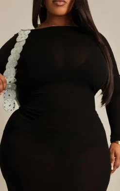 Plus Black Mesh Low Back Maxi Dress