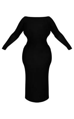 Plus Black Mesh Low Back Maxi Dress