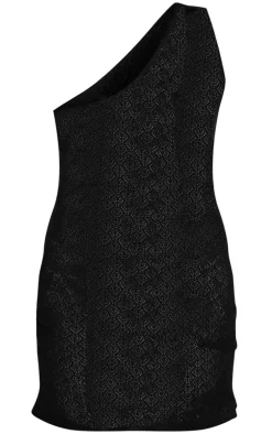 Plus Black Open Knit One Shoulder Bodycon Dress