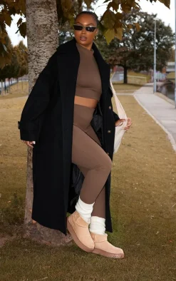 Plus Black Oversized Double Breasted Military Trim Coat