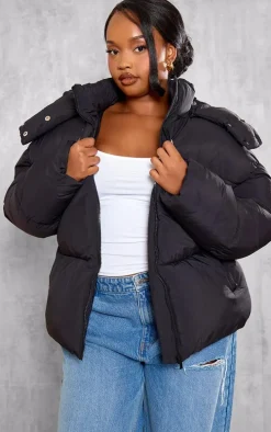 Plus Black Oversized Hooded Puffer Jacket