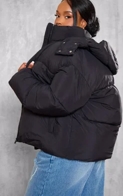 Plus Black Oversized Hooded Puffer Jacket